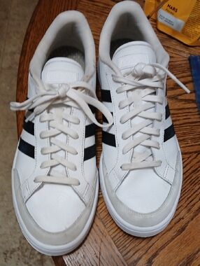 adidas White Sneakers with Black Stripes - Men's Low-Top Trainers, Sz.11